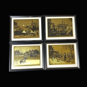 Lionel Barrymore Gold Foil Etchings Set of 4 Framed Nautical Prints 8x10